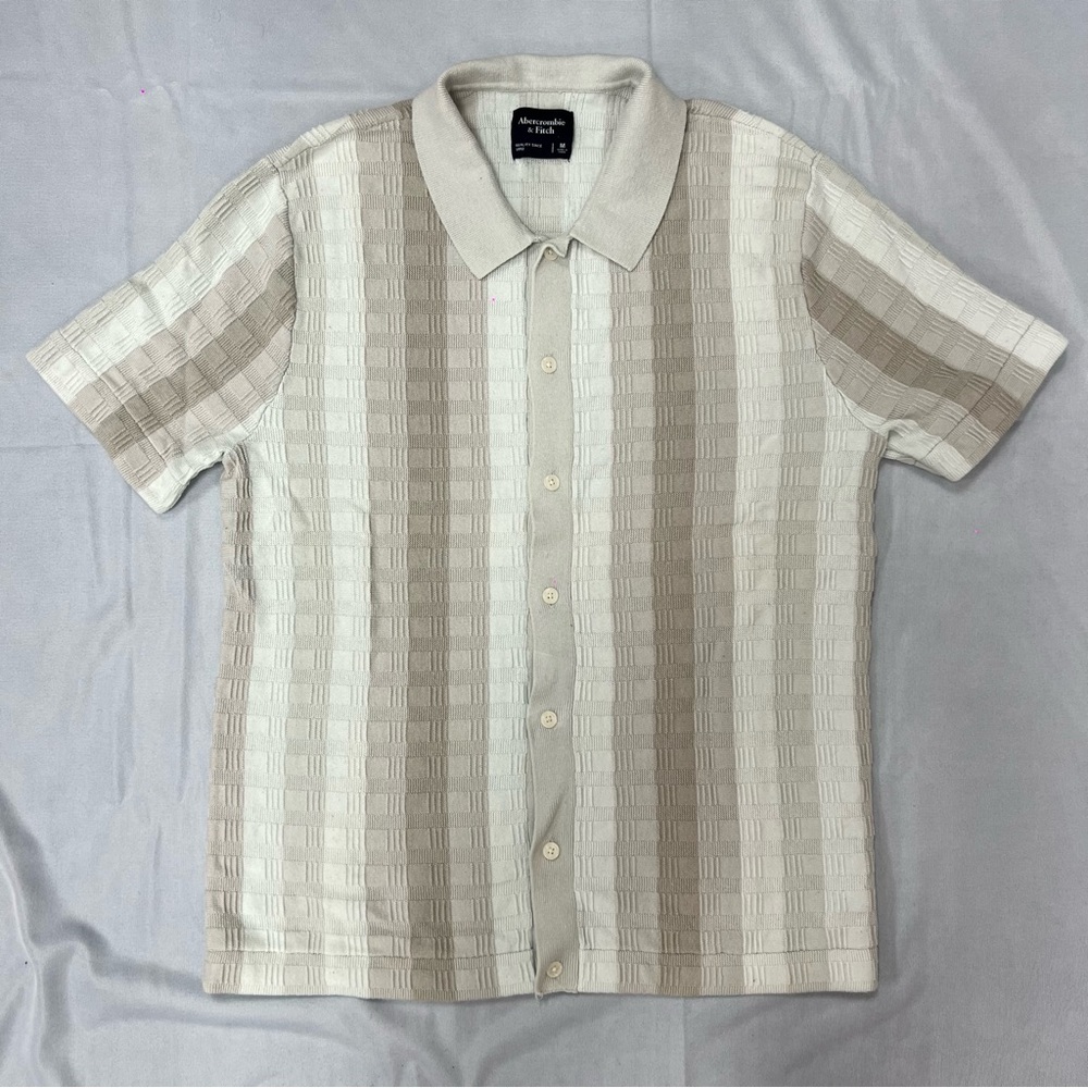 Abercrombie & Fitch Tan and White Sweater Polo Shirt